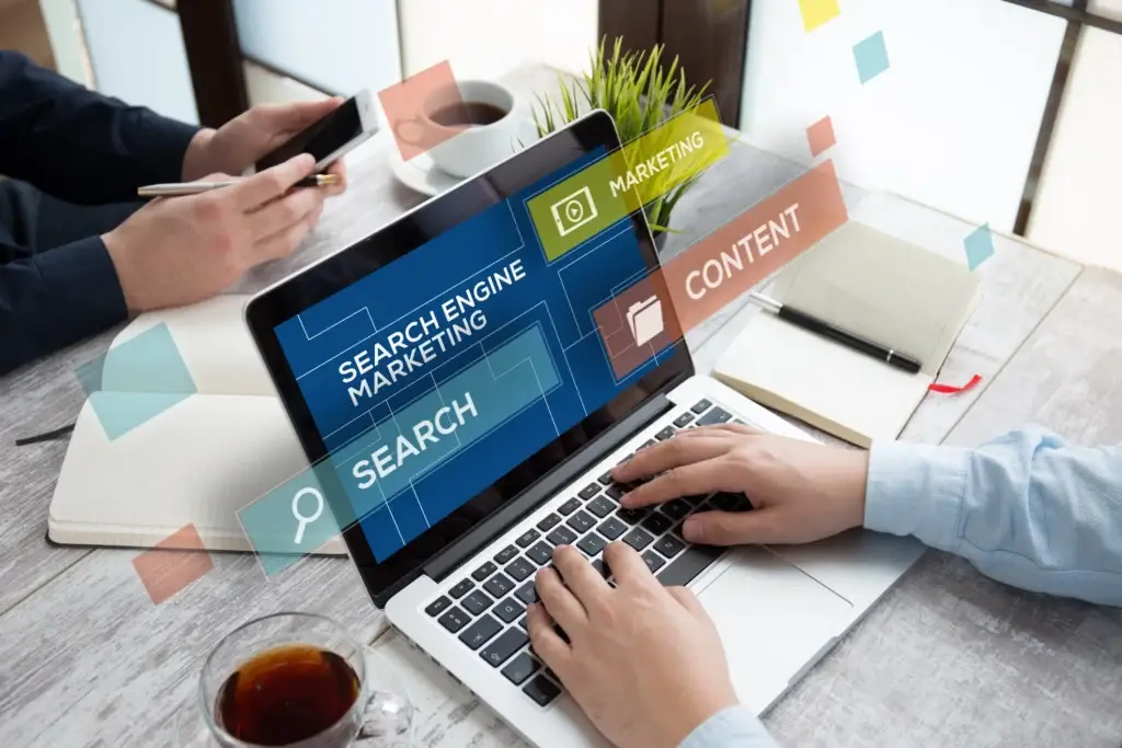 person on laptop with search